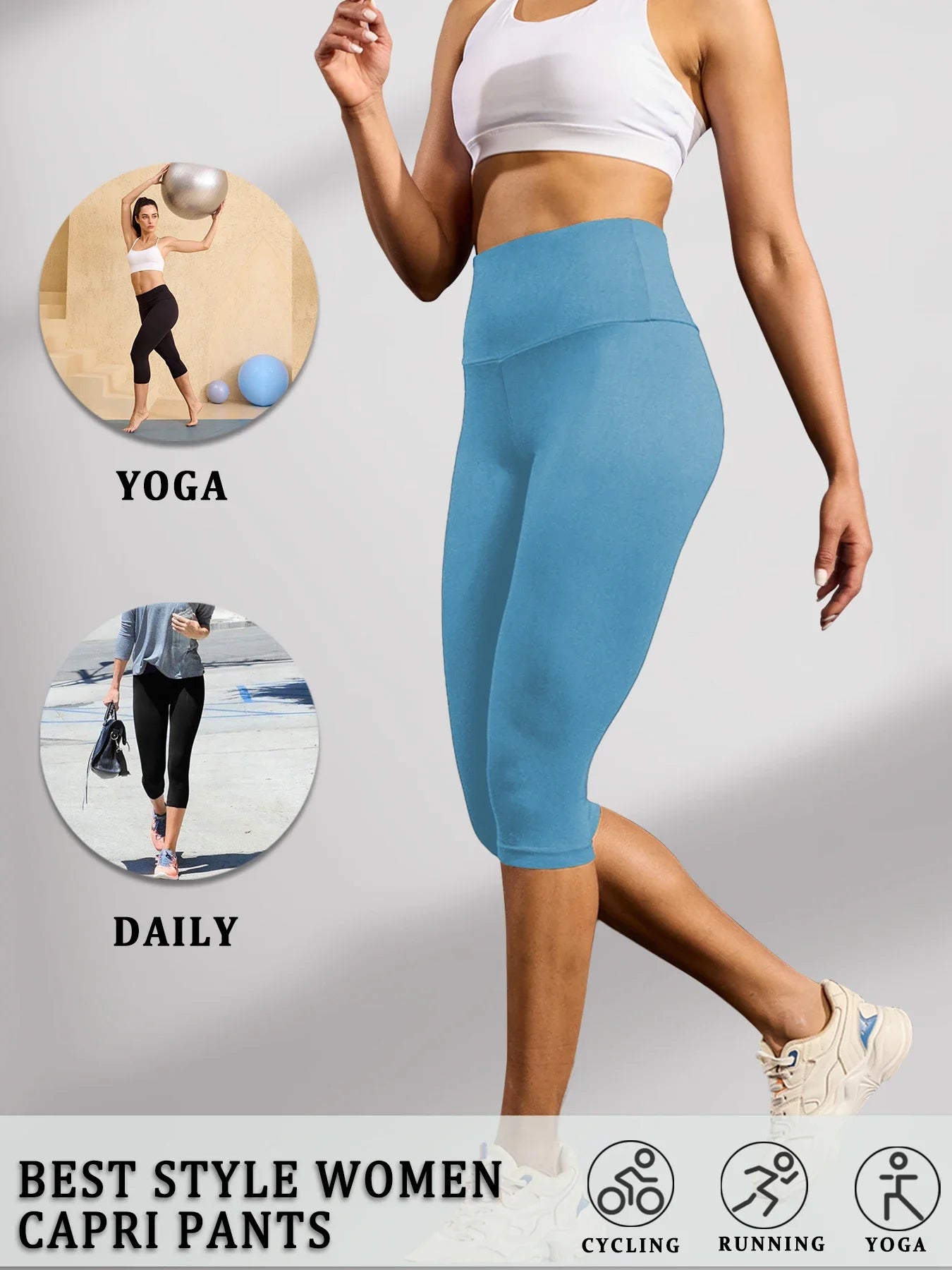 Women's High Waisted Capri Pants Super Soft No See Through Workout Yoga Running Athletic push up gym fitness Leggings