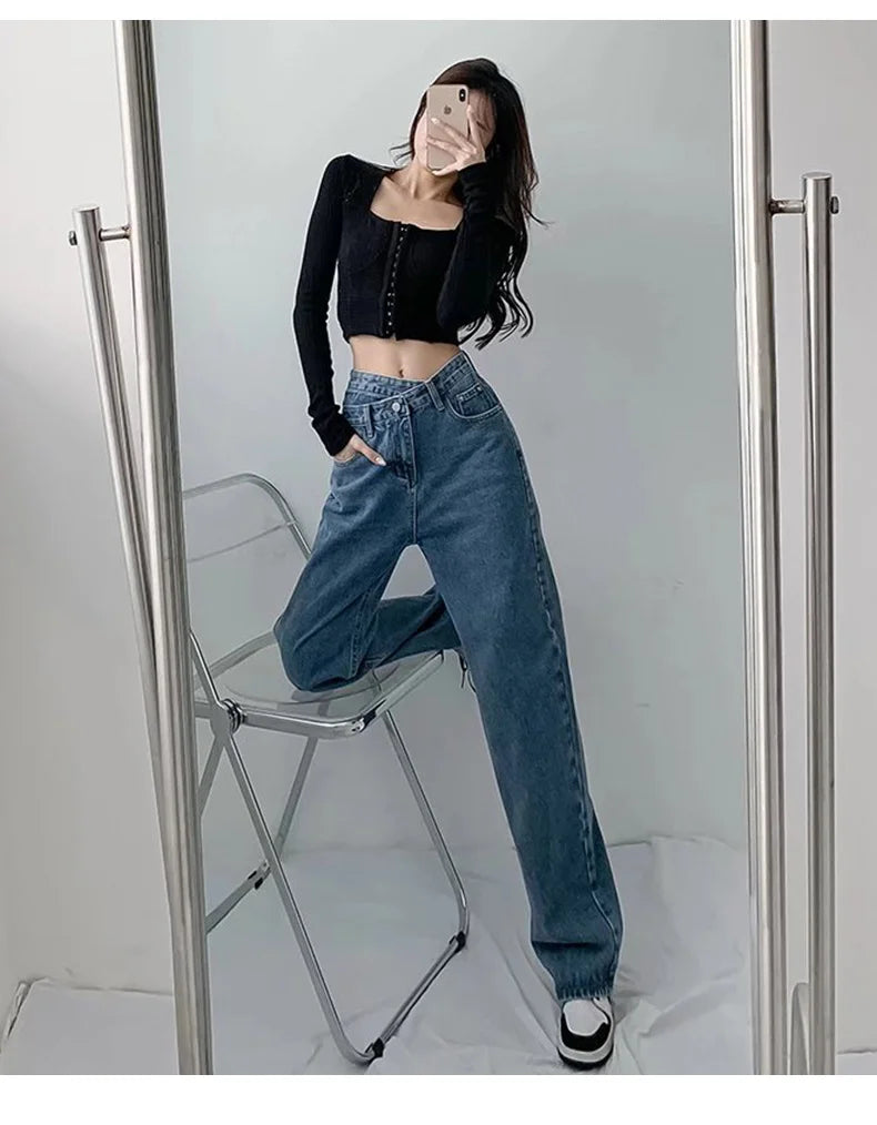 1970s Retro Crossbody High-waist Slimming Drag-on Straight-crotch Long Pants Women Summer Cotton Material