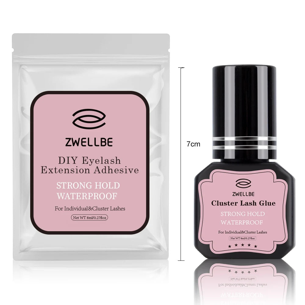 ZWELLBE Lash Clusters Glue 8ml Black Eyelash Glue for DIY Lash Extensions Long-Lasting Waterproof&No Irritation Makeup Tool