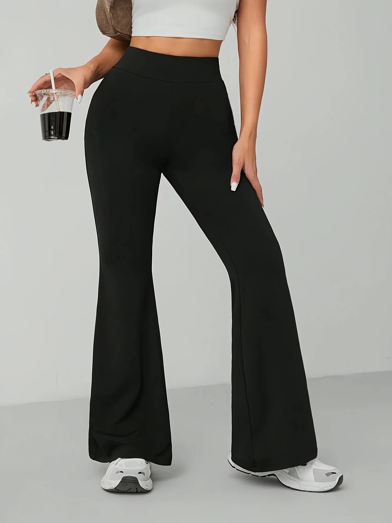 1 piece of women's long pants, high-end flared pants, tight fitting high waisted slim fit elastic dance casual pants for women