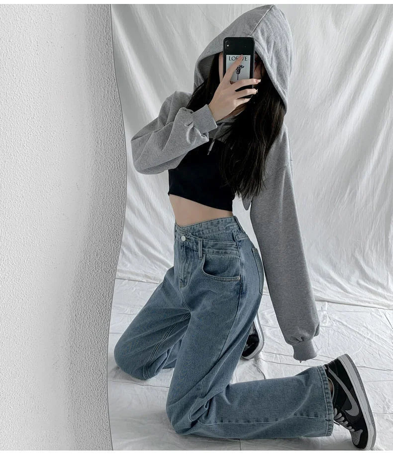 1970s Retro Crossbody High-waist Slimming Drag-on Straight-crotch Long Pants Women Summer Cotton Material
