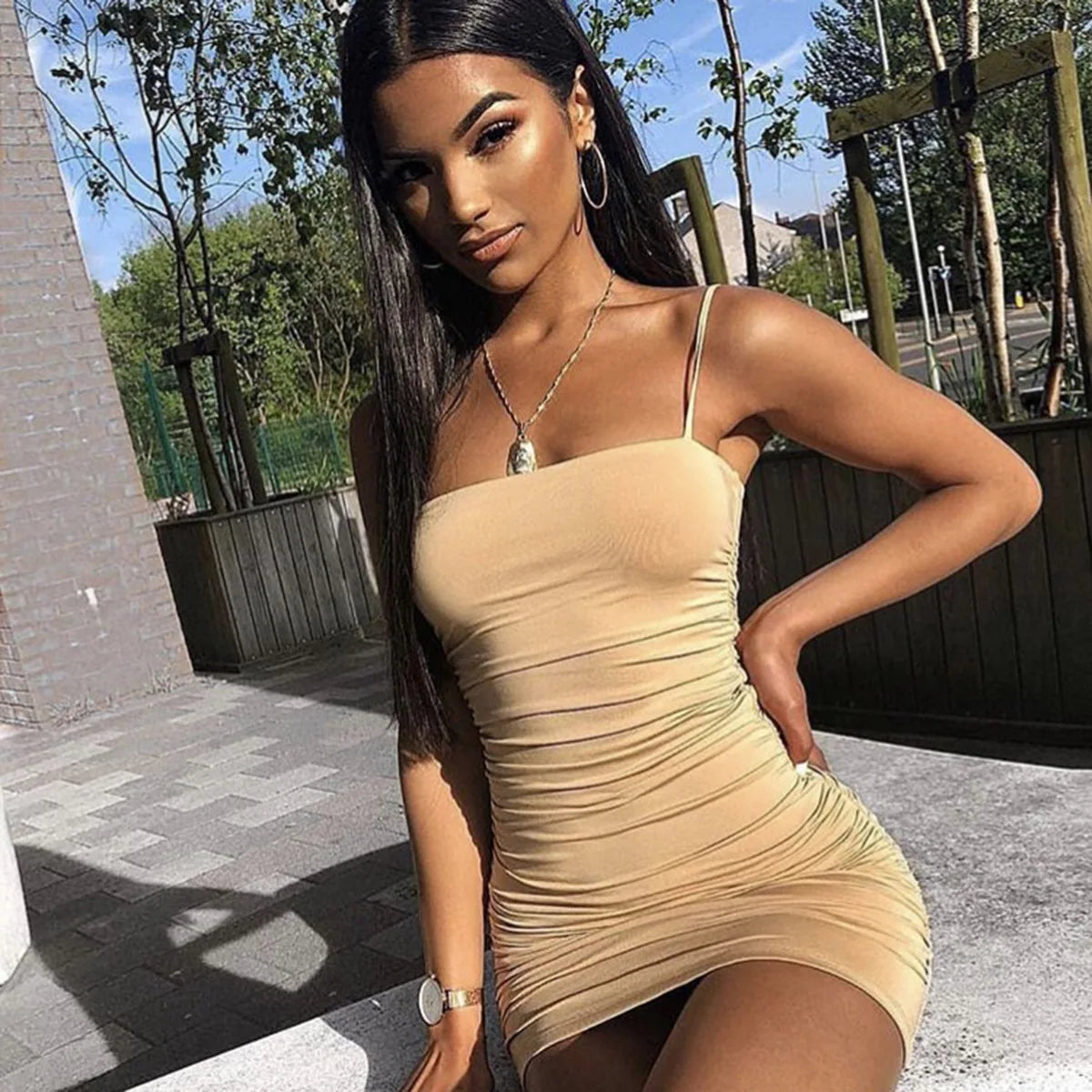 2025 New Women's Fashion Summer Sexy Versatile Strap Tank Short Dress Mini Dresses Nightclub Sleeveless Female Bodycon Club Wear