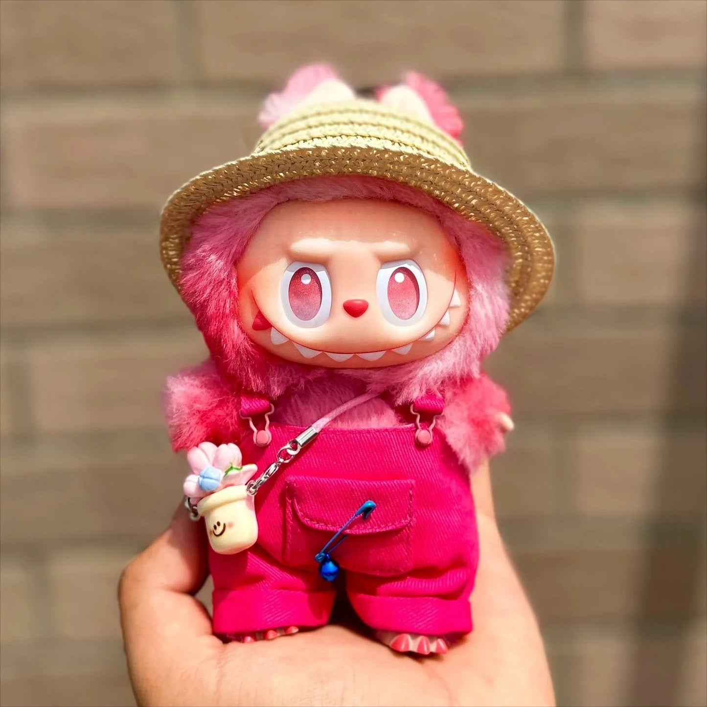 Ropa Labubu Doll Big Into Energy Summer Overalls Straw Hat Doll Clothes Set with Belt Decoration