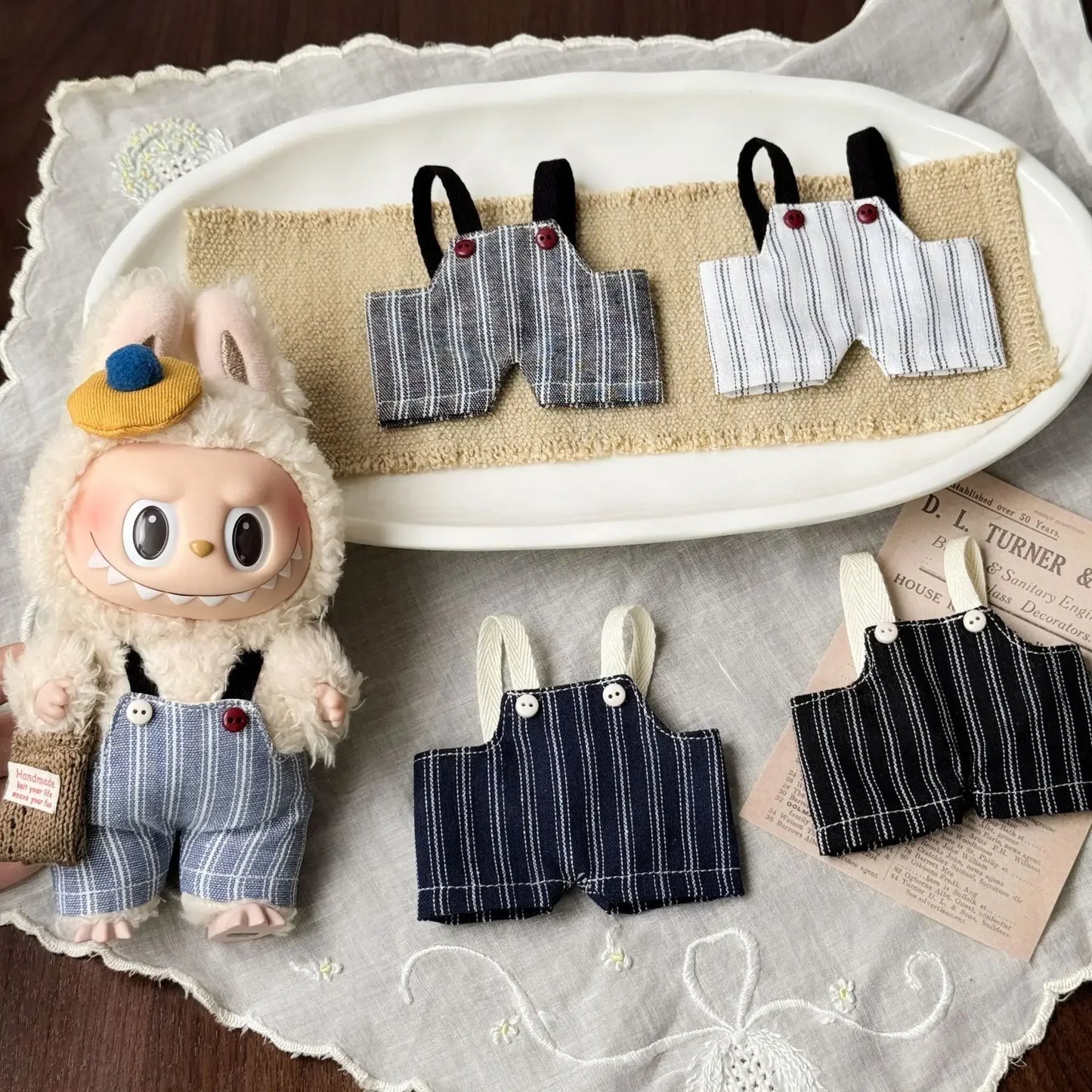 Retro Trend Camera Suit Pants Striped Overalls For labubu big into energy For Ropa labubu V3 V2 V1 doll clothes Accessories