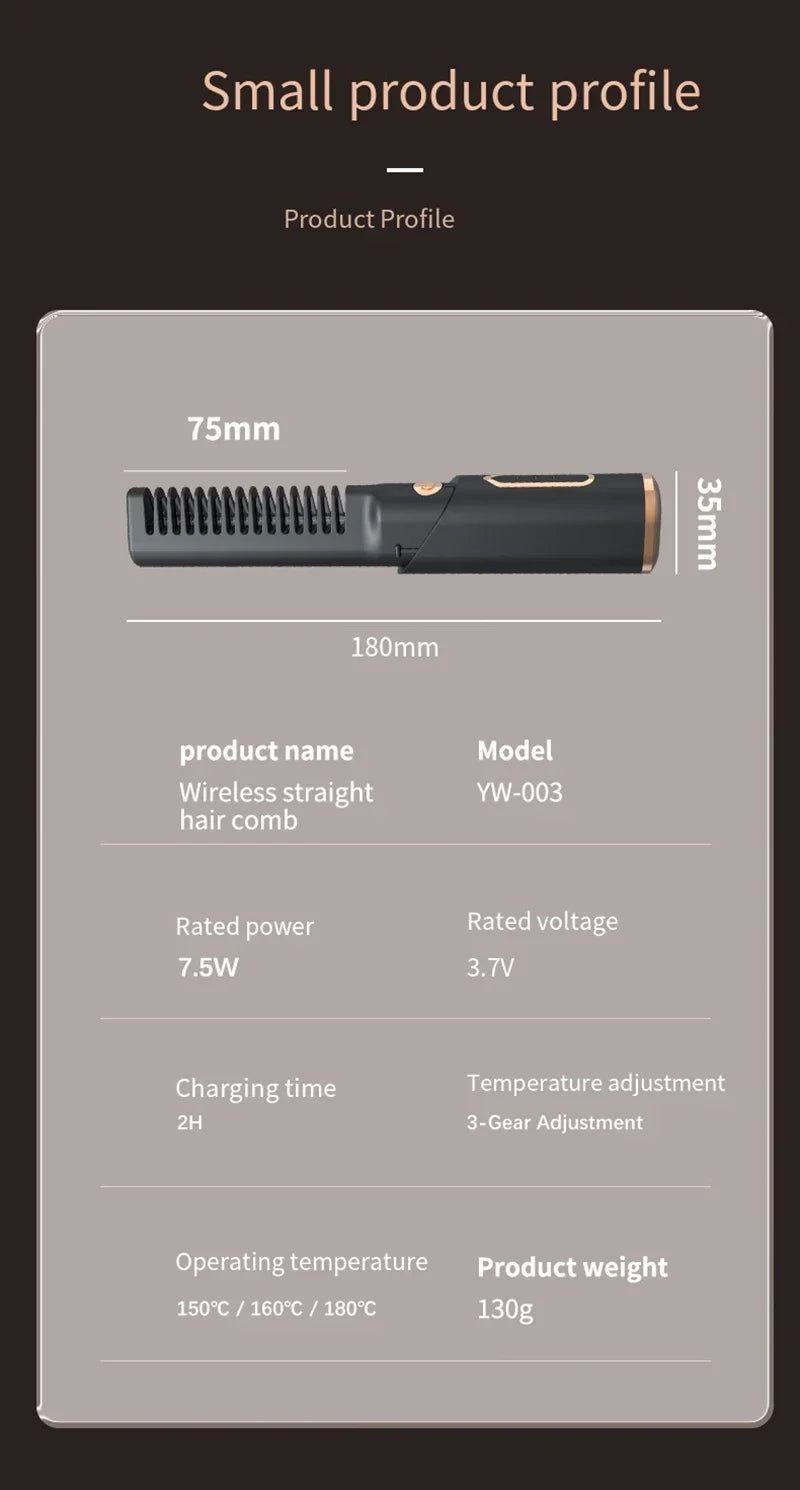 Portable Wireless Electric Hair Brush Heating Hair Straightener 2 IN 1 Home Travel Womem Anti-scalding Hair Straight Curly Comb