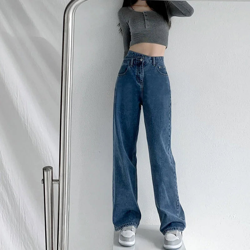 1970s Retro Crossbody High-waist Slimming Drag-on Straight-crotch Long Pants Women Summer Cotton Material