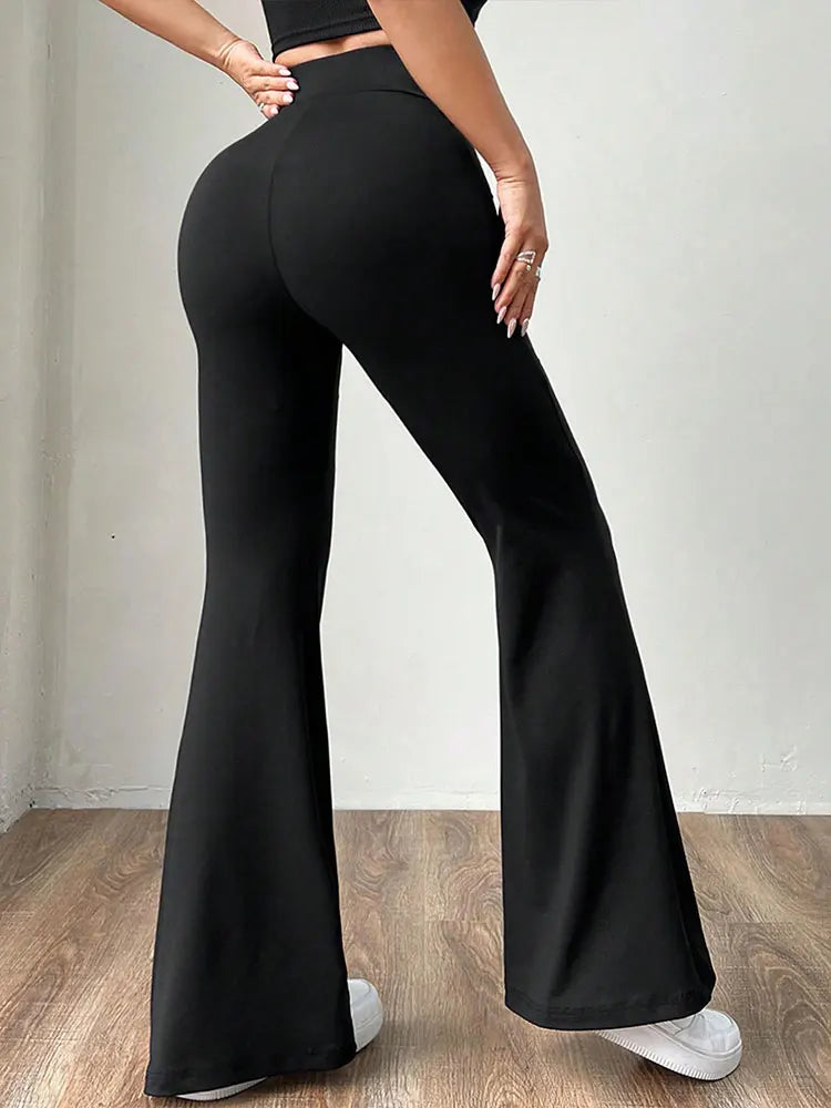 Summer New Women's Trousers Black Sexy Slim Hip-lifting Bell Bottoms Streetwear Fashion Female Versatile Pants Knitted Clothing