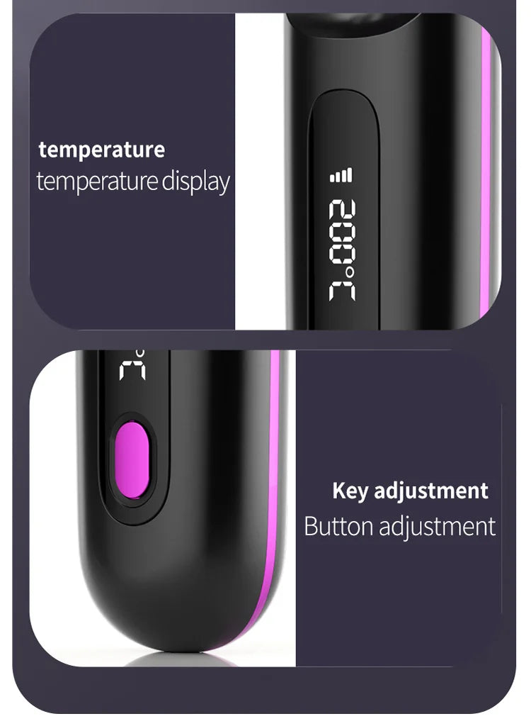 Convenient Mini Cordless Hair Straightener Brush with 3 Setting LED Temperature Display Electric Negative Ions Ceramic Hot Comb