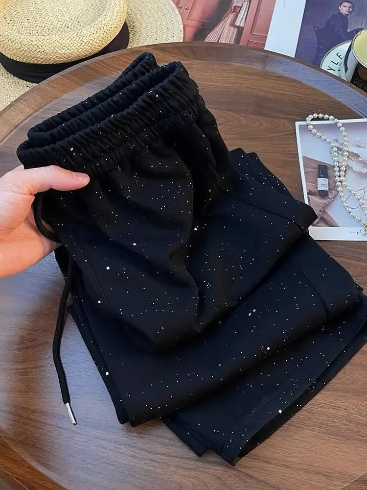 Shiny Star Ice Silk Wide Leg Pants Women Summer New High Waist Straight Casual Sports Long Trousers Children