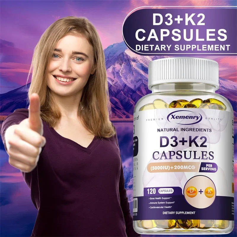 Vitamin D3+K2 Capsules - Supports Heart, Bone and Immune Health, Promotes Blood Circulation and Improves Sleep Quality