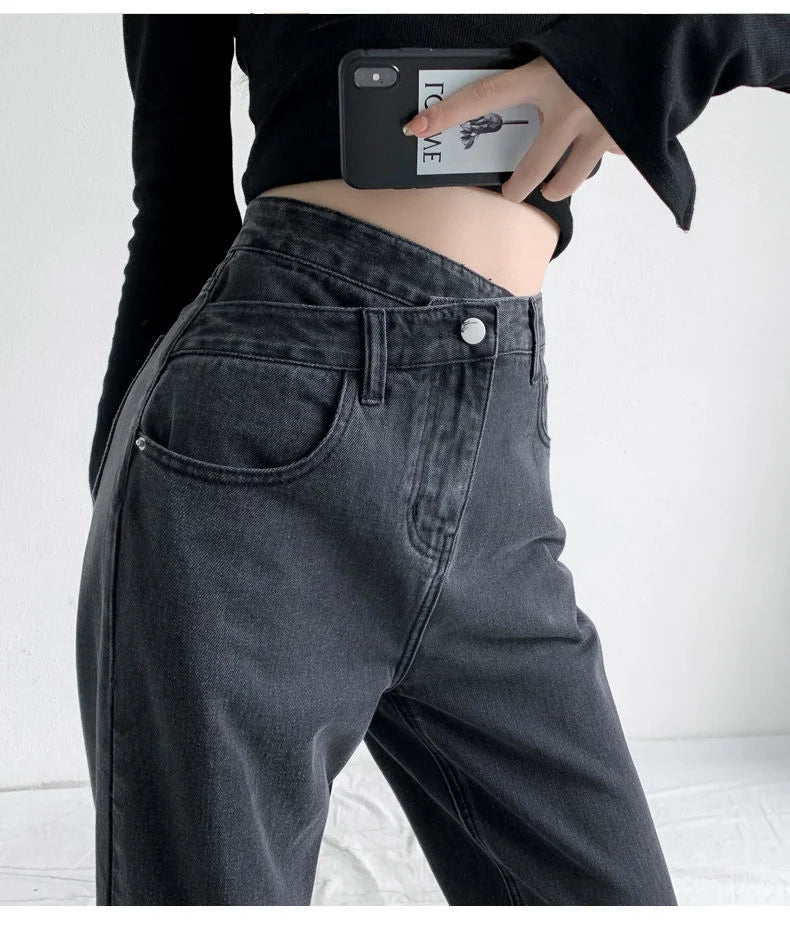1970s Retro Crossbody High-waist Slimming Drag-on Straight-crotch Long Pants Women Summer Cotton Material