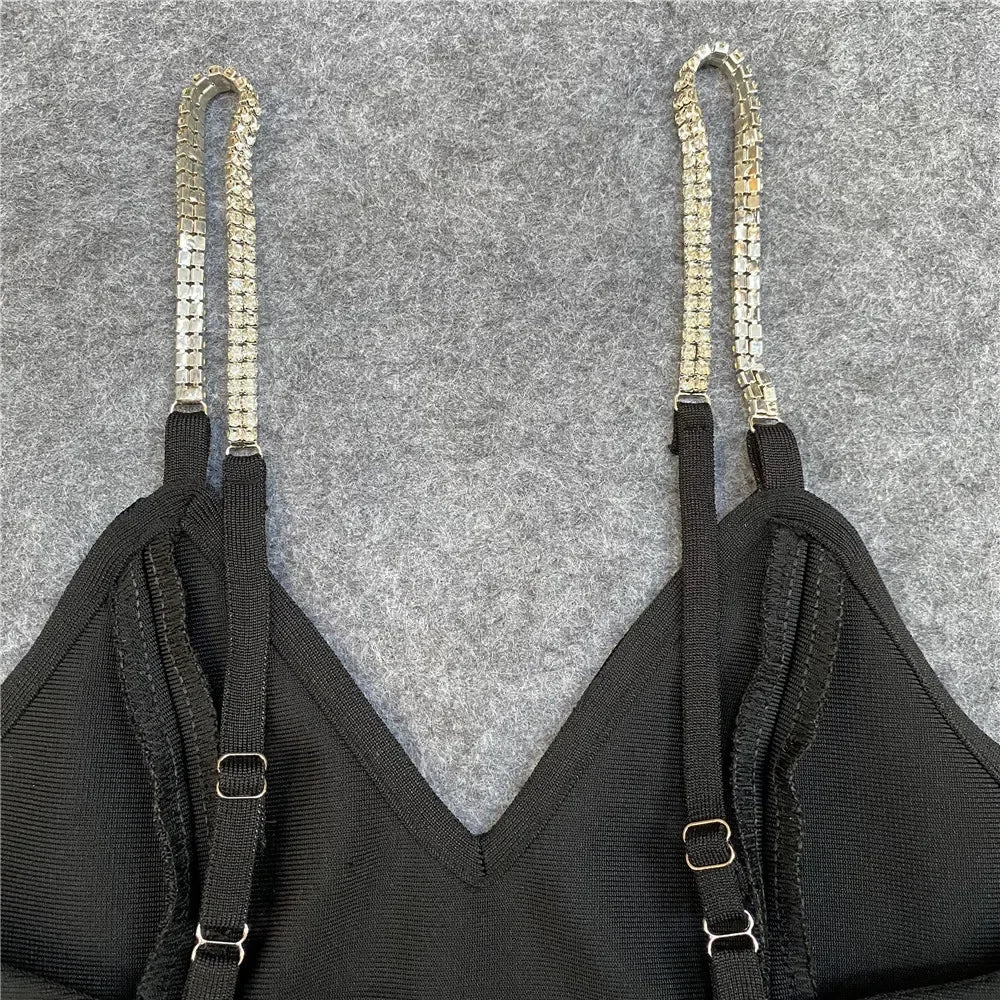 2023 Autumn Sexy V-Neck Tank Side Slit Fringed Diamond Slims Your Smooth Silhouette Drawstring Dress Name Concentrates Gown