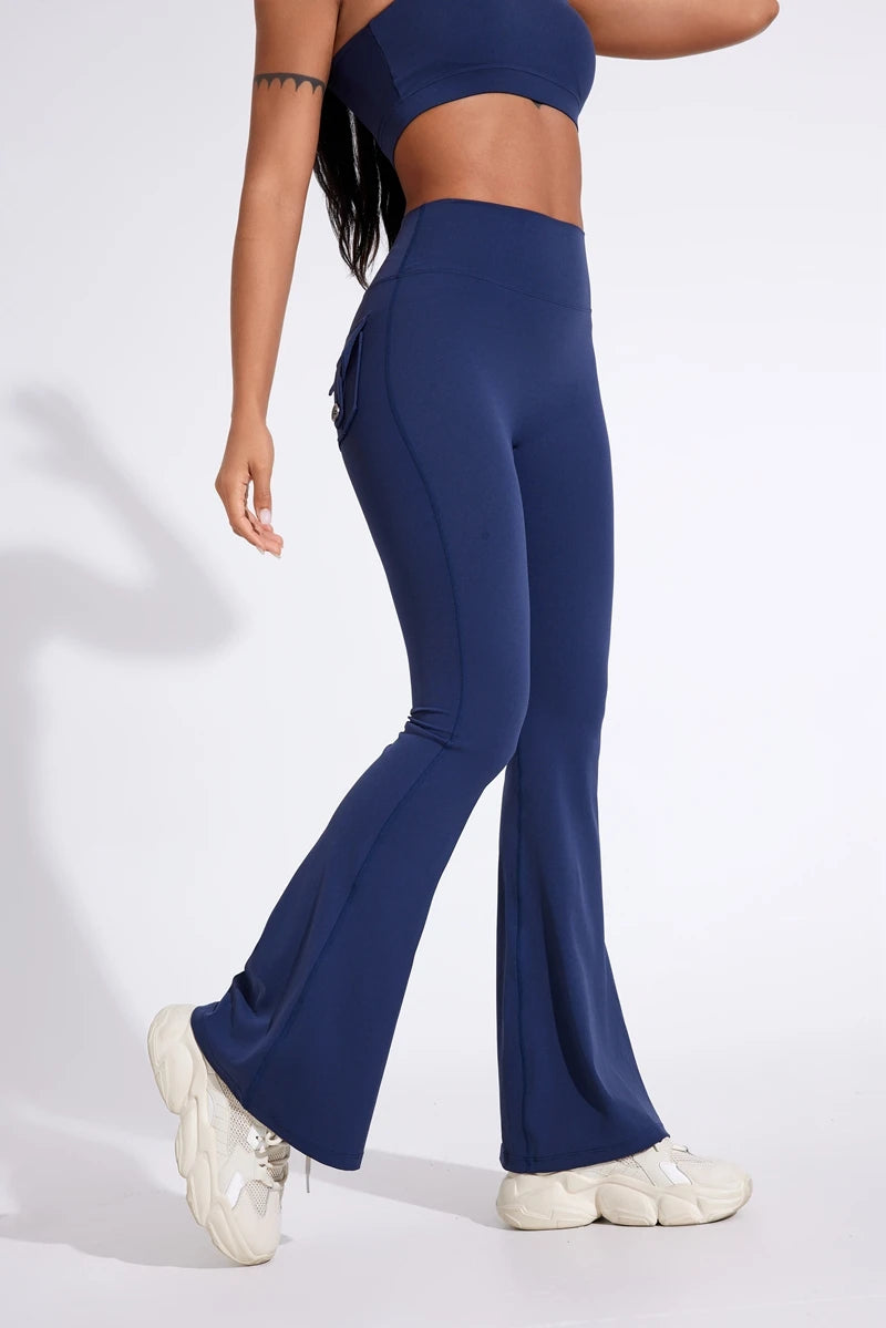 DIAS FIT JOY Women's pocket bell bottoms yoga high waisted hip lifting fitness pants quick drying running exercise fitness gym