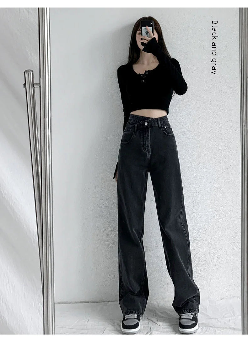 1970s Retro Crossbody High-waist Slimming Drag-on Straight-crotch Long Pants Women Summer Cotton Material