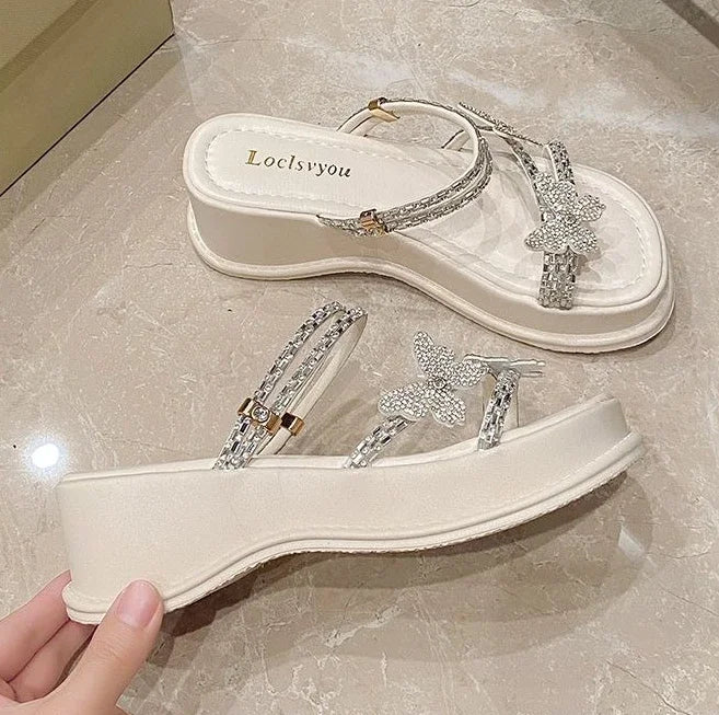 Butterfly Platform Sandals for Women Low Price Summer 2025 Comfortable Woman Shoes The Best Trend New Breathable Fashion Korea