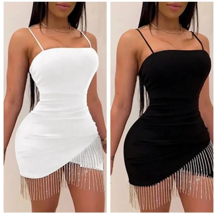 Sexy Tight Dress Tassel Skirt Strapless Bodycon Dress Sensual Chinese Brand Women's Fashion Summer Sleeveless Gown