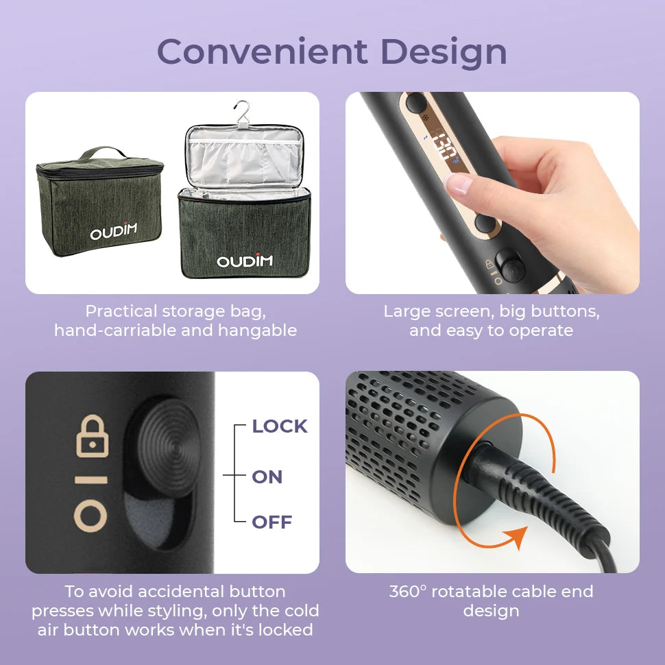6-in-1 Multifunctional Hot Air Comb, Interchangeable Brush Head, Negative Ion Hair Dryer Brush and Styler, 110,000 Inorganic Electric Brush with High Speed, Frizzless Hot Air Quick Drying, Professional Air Styling Comb, Hair