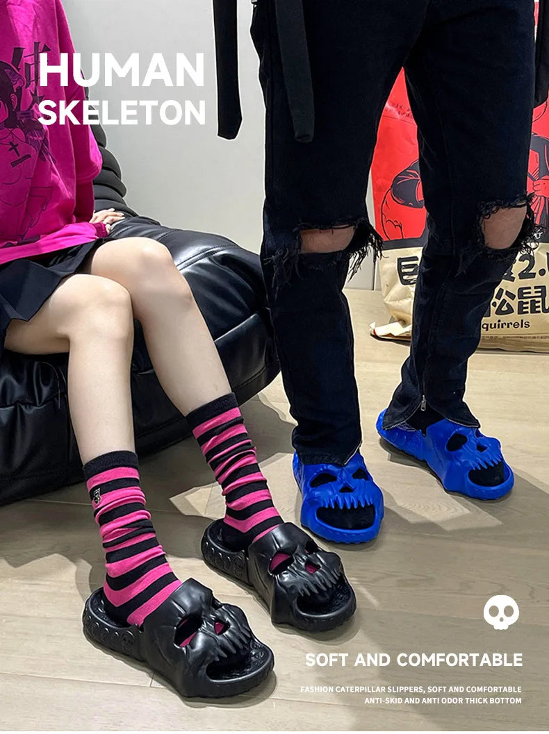 2024 Summer Skull Men Women Slippers Easter Slippers Male Outdoor Fun Novelty Slide Thick Sole Platform Beach Soft Women Sandal