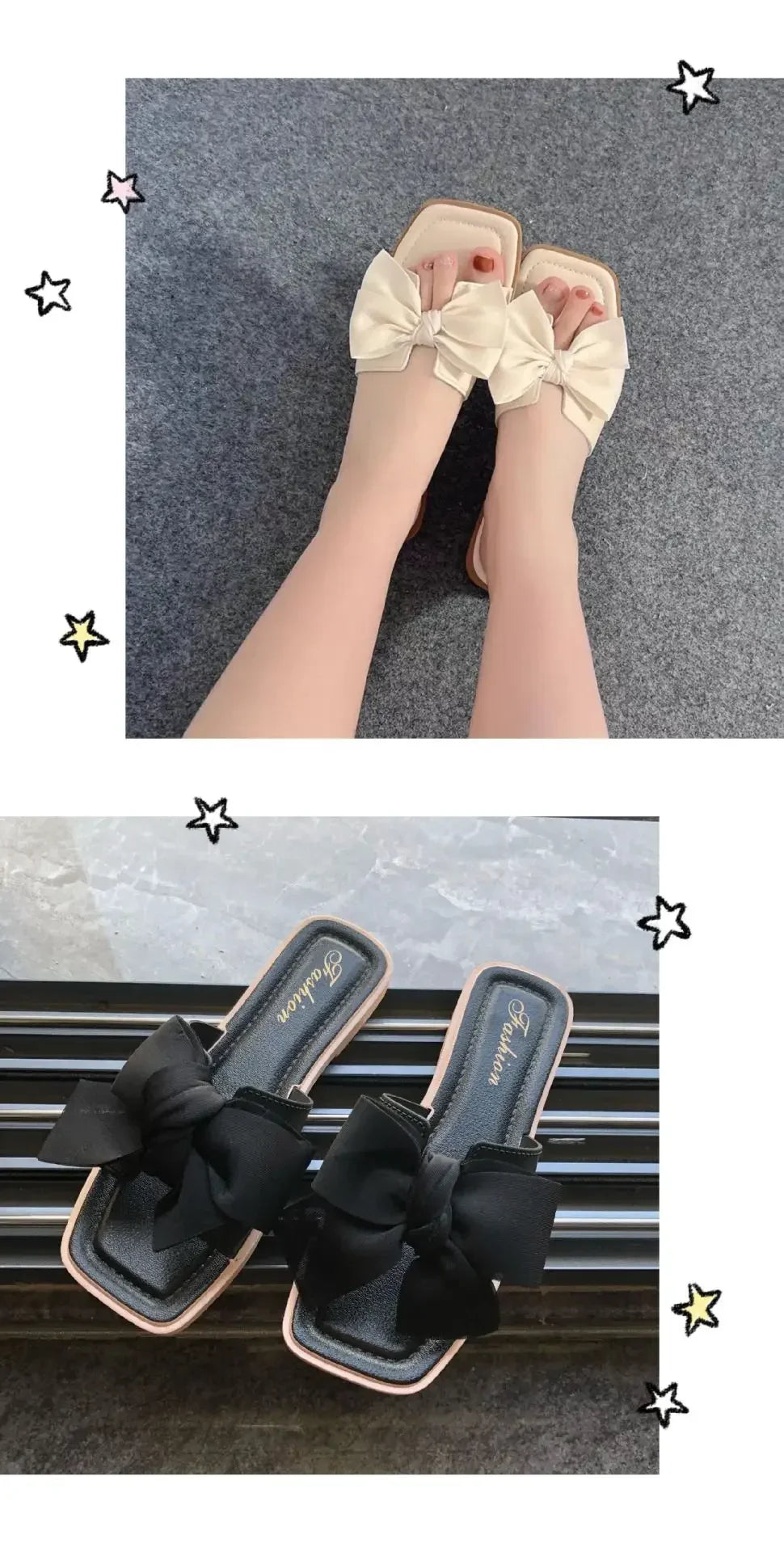 Bow slippers female summer wear new fashionable sweet girl flat bottom non-slip fairy wind word cool slippers female