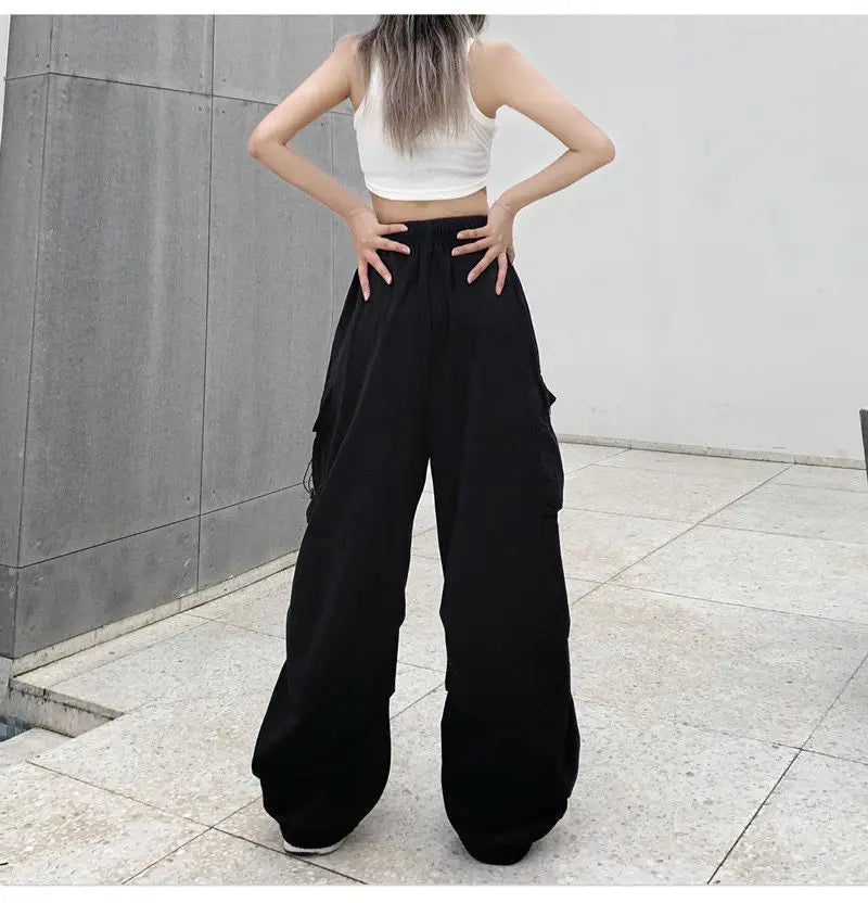 2025 Women Casual Joggers Tech Pants Solid Low Waist Pants Drawstring Wide Leg Baggy Trousers Y2k Streetwear Oversize Sweatpants