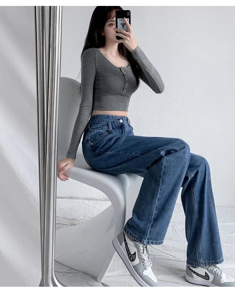 1970s Retro Crossbody High-waist Slimming Drag-on Straight-crotch Long Pants Women Summer Cotton Material