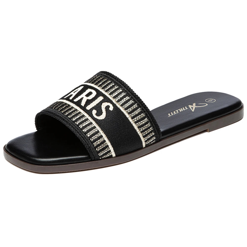 Summer Women Letter Flat Sandals Casual Comfortable Slip Slide 2024 Fashion Vintage Slippers Shoes Classic New