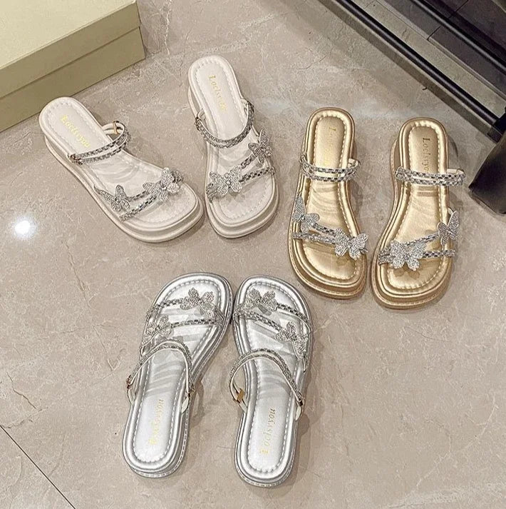 Butterfly Platform Sandals for Women Low Price Summer 2025 Comfortable Woman Shoes The Best Trend New Breathable Fashion Korea