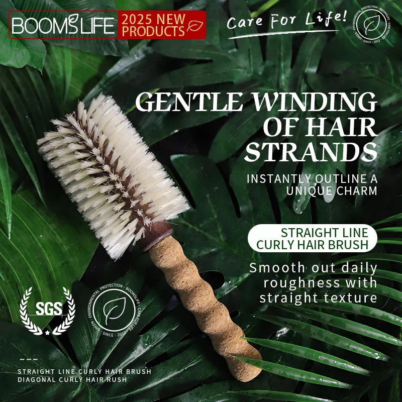 Personalized Name Boar Bristle Roller Hair Brush Cork handle Women Round Rolling Brush Barrel Curling Straight Twill Hair Comb