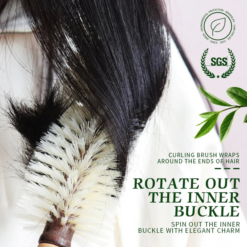 Personalized Name Boar Bristle Roller Hair Brush Cork handle Women Round Rolling Brush Barrel Curling Straight Twill Hair Comb