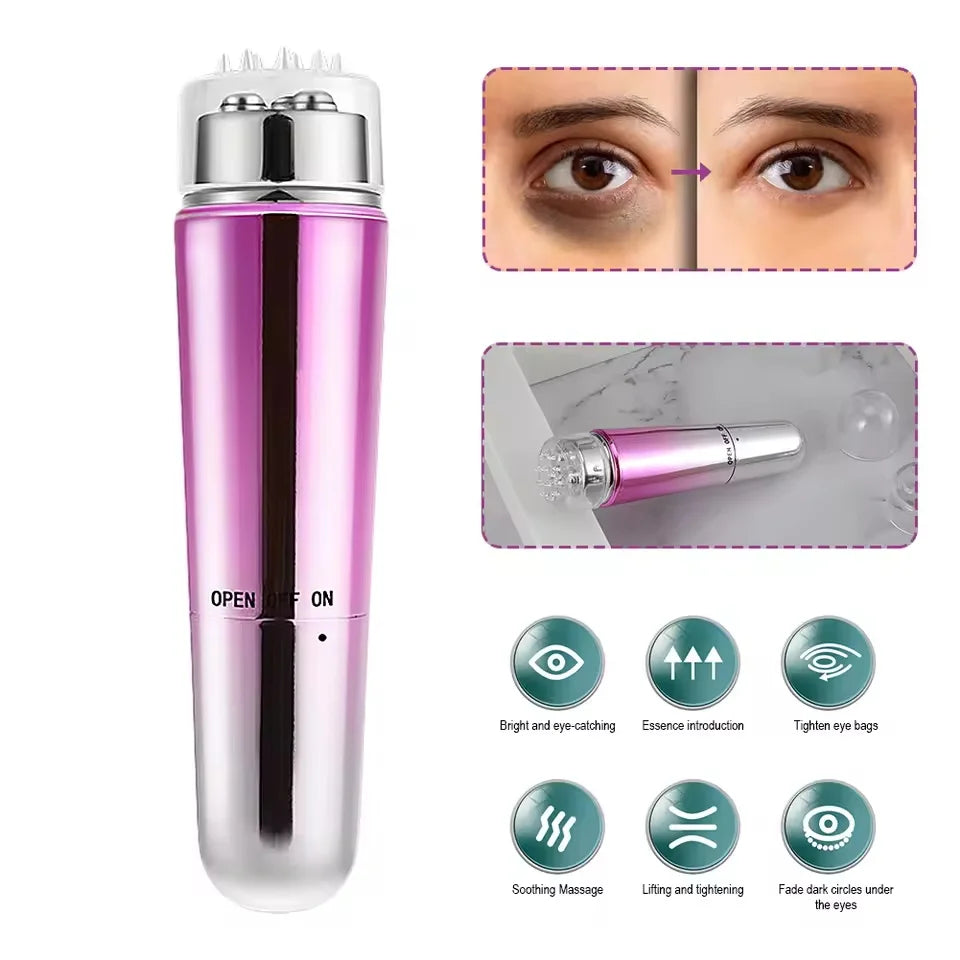Mini Eye Massager – Electric Anti-Wrinkle & Anti-Aging Eye Massager for Dark Circles, with 4 Replaceable Heads