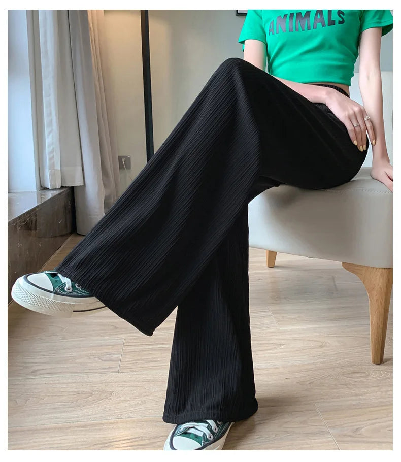 Thin Summer Wide-leg Pants Ice Filament Permeability Women Spring Women Elastic Waist Stright Long Wide Leg Pants Casual Female