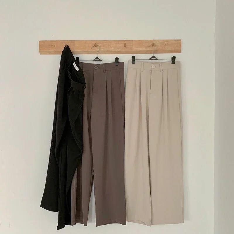 Women Solid High Waist Suit Pants Fall Straight Fashion Trousers Casual Button Loose Office Ladies Korean Female Pant New