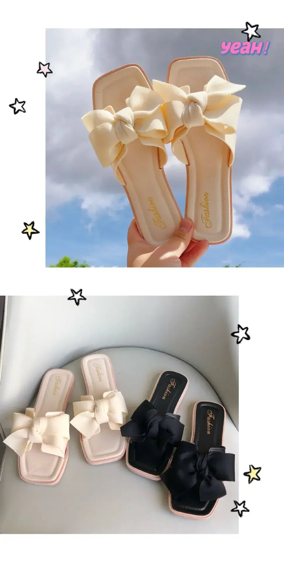Bow slippers female summer wear new fashionable sweet girl flat bottom non-slip fairy wind word cool slippers female