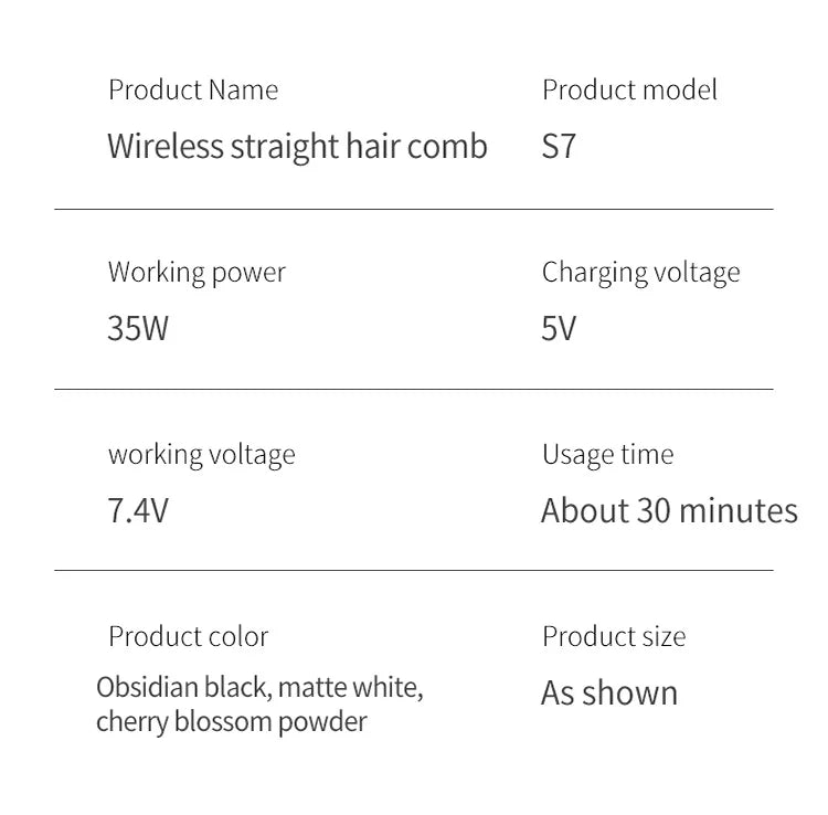 Convenient Mini Cordless Hair Straightener Brush with 3 Setting LED Temperature Display Electric Negative Ions Ceramic Hot Comb