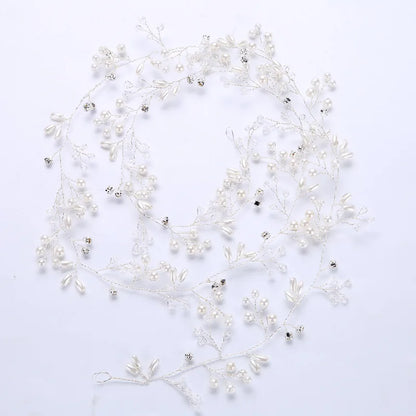 35/50cm Long Bridal Handmade Crystal Pearl Hair Band Headdress Wedding Hair Accessories Beads Headband Jewelry Fashion Headdress