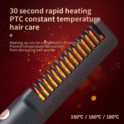 Portable Wireless Electric Hair Brush Heating Hair Straightener  2 IN 1 Home Travel Womem Anti-scalding Hair Straight Curly Comb