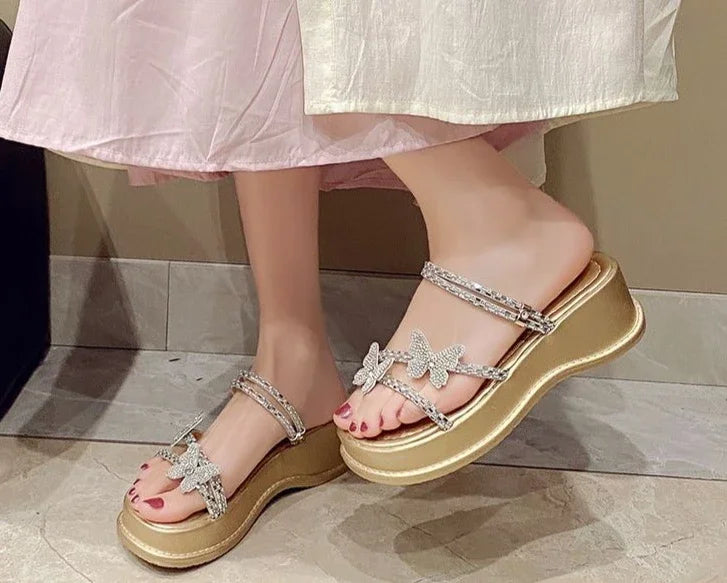 Butterfly Platform Sandals for Women Low Price Summer 2025 Comfortable Woman Shoes The Best Trend New Breathable Fashion Korea