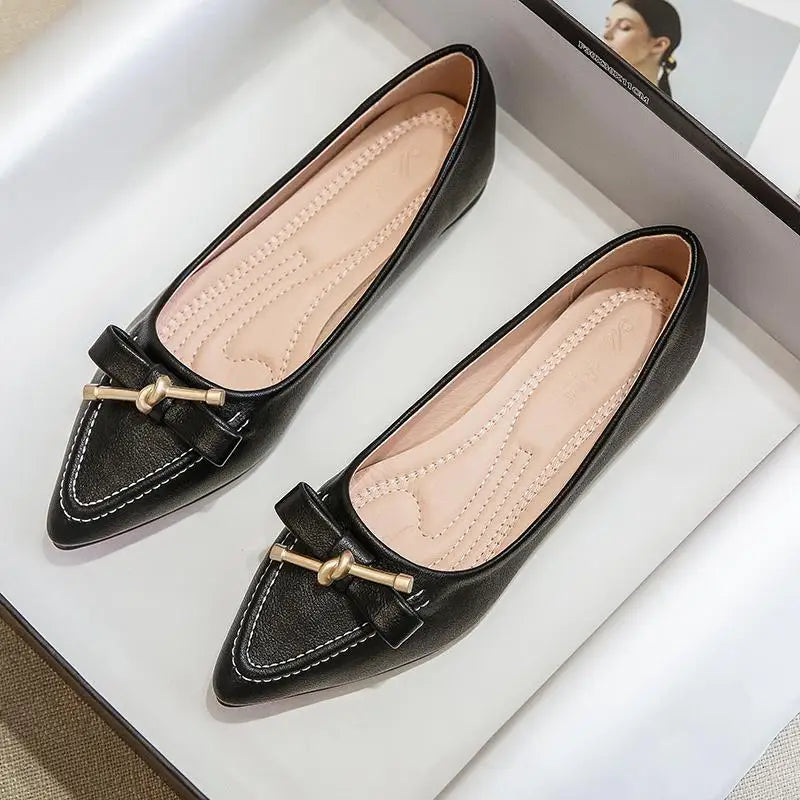Women's Flat Shoes Beige Pointed Toe with Bow Office Ladies Footwear 2025 New Offers Walking Y2k Fashion Designer Luxury Trends