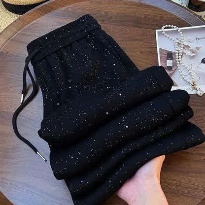 Shiny Star Ice Silk Wide Leg Pants Women Summer New High Waist Straight Casual Sports Long Trousers Children