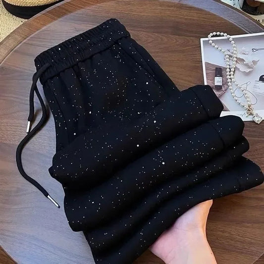 Shiny Star Ice Silk Wide Leg Pants Women Summer New High Waist Straight Casual Sports Long Trousers Children