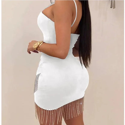 Sexy Tight Dress Tassel Skirt Strapless Bodycon Dress Sensual Chinese Brand Women's Fashion Summer Sleeveless Gown