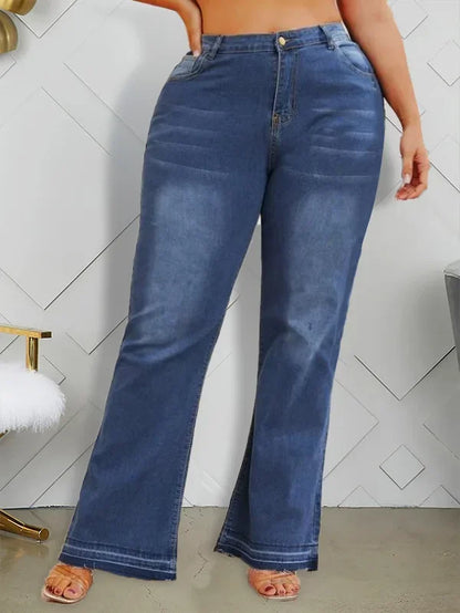 In-Stock New Fashion European Style Ebay Plus Size Women's Jeans Shengsheng Brand High Waist Slim Fit Denim Trousers