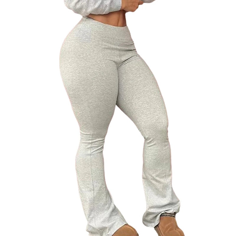 Women Pants Slim Fitting Solid Color Bottom Pants Sports Elastic Bottom Streetwear Casual Pants Fitness Flare Pants Trousers