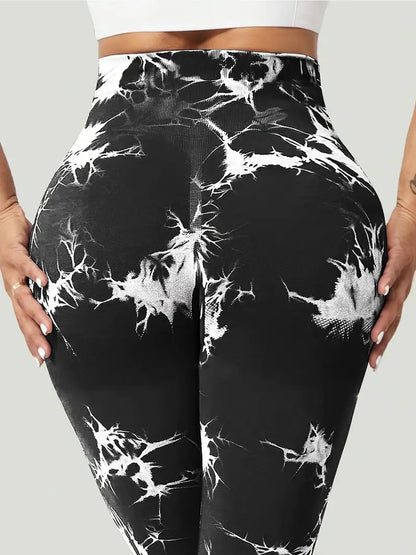 Sports and Fitness Women's High Waist Flare Pants Tie Dyed Casual Pants