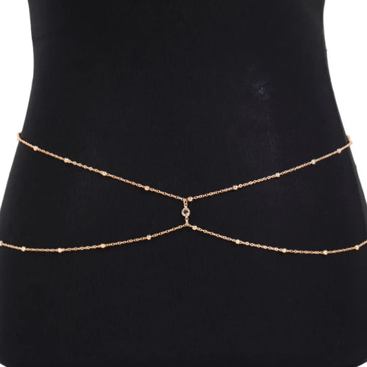 Clear Rhinestone Beaded Belly Chains For Women Gold Silver Color Metal Beach Bikini Link Chains Waist Body Jewelry Accessory