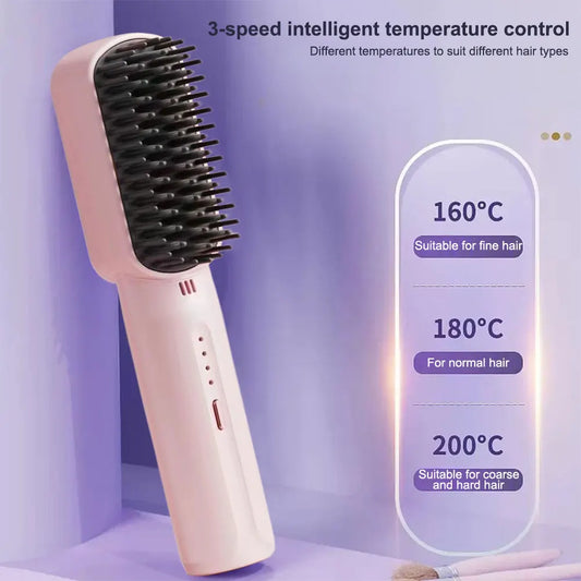 Cordless Hair Straightener Brush Rechargeable Hair Straightening Comb Anti-Scald Portable Straightening Brush for All Hair Types