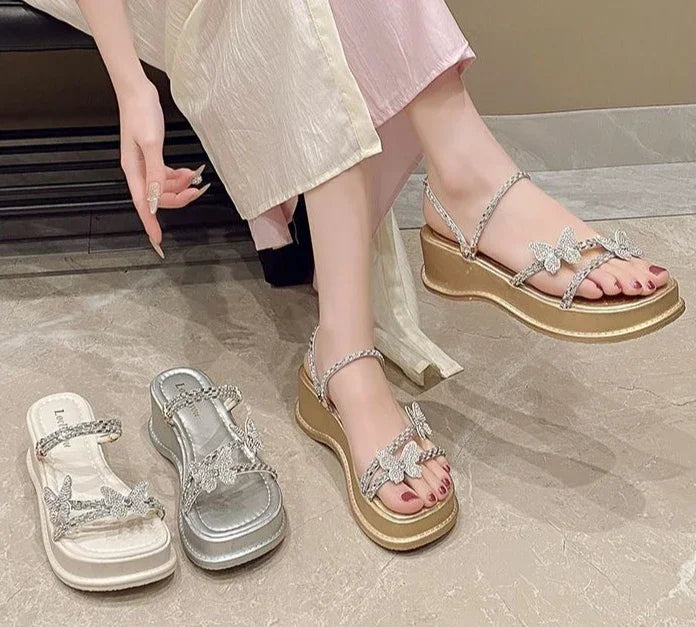 Butterfly Platform Sandals for Women Low Price Summer 2025 Comfortable Woman Shoes The Best Trend New Breathable Fashion Korea