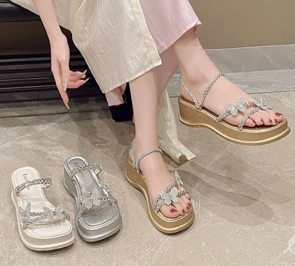 Butterfly Platform Sandals for Women Low Price Summer 2025 Comfortable Woman Shoes The Best Trend New Breathable Fashion Korea