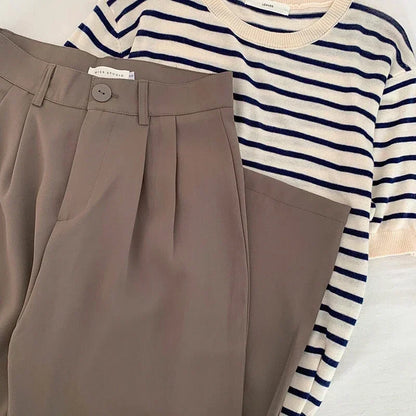 Women Solid High Waist Suit Pants Fall Straight  Fashion Trousers Casual Button Loose Office Ladies Korean Female Pant New