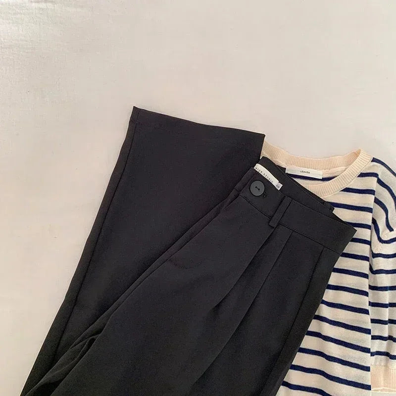Women Solid High Waist Suit Pants Fall Straight  Fashion Trousers Casual Button Loose Office Ladies Korean Female Pant New